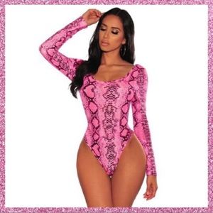 Pink Snakeskin Sexy Bodysuit
